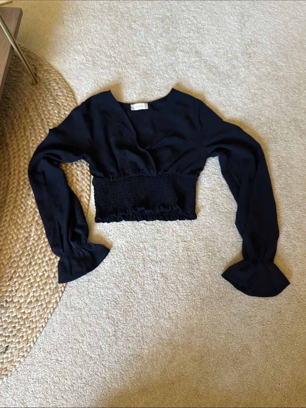 Women’s Black Smocked Crop Blouse